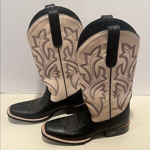 Lane Boots - Classic Square Boot - Jet Black and Pale Ivory - Striking, Stylish